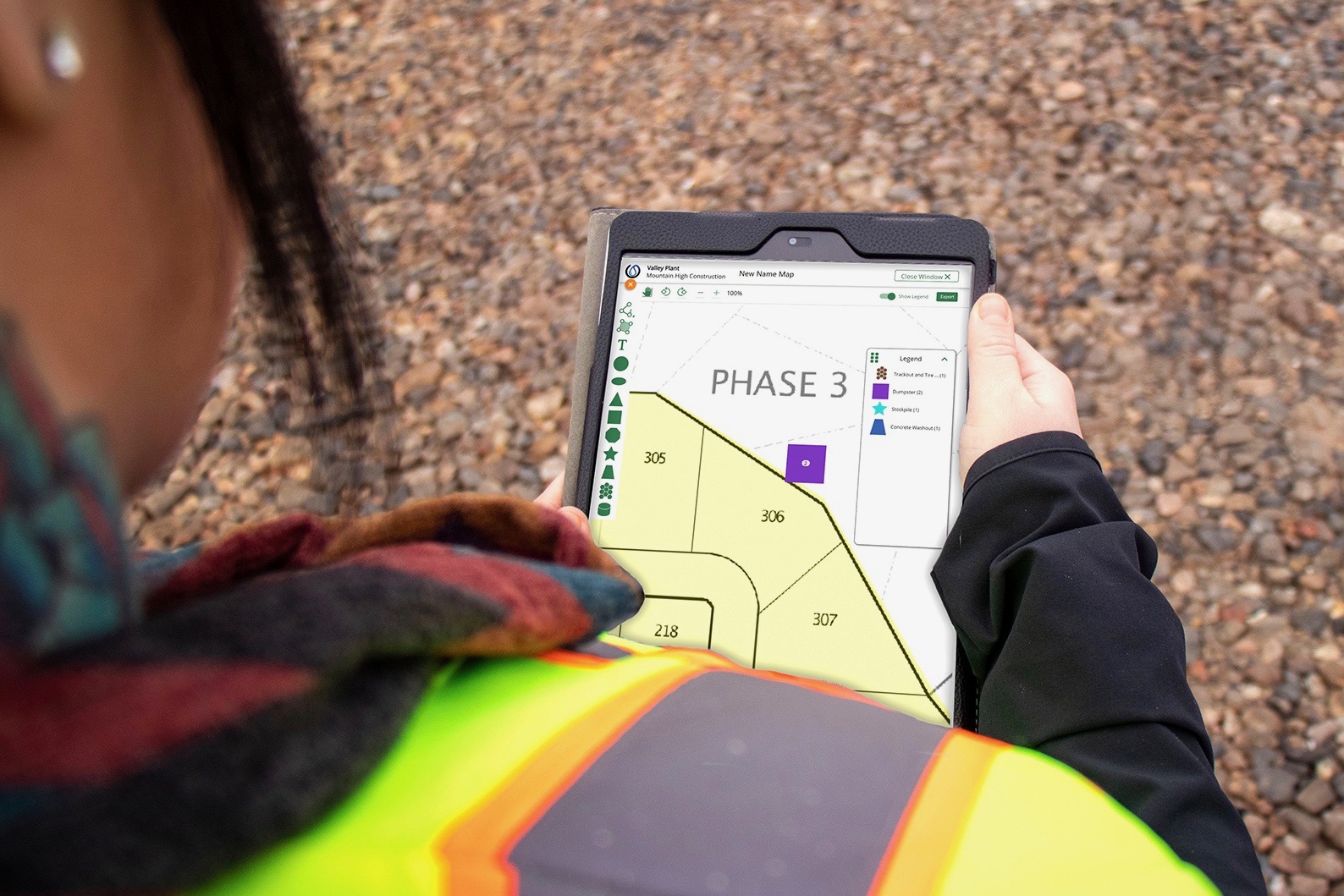 ComplianceGO mapping feature on tablet at construction site